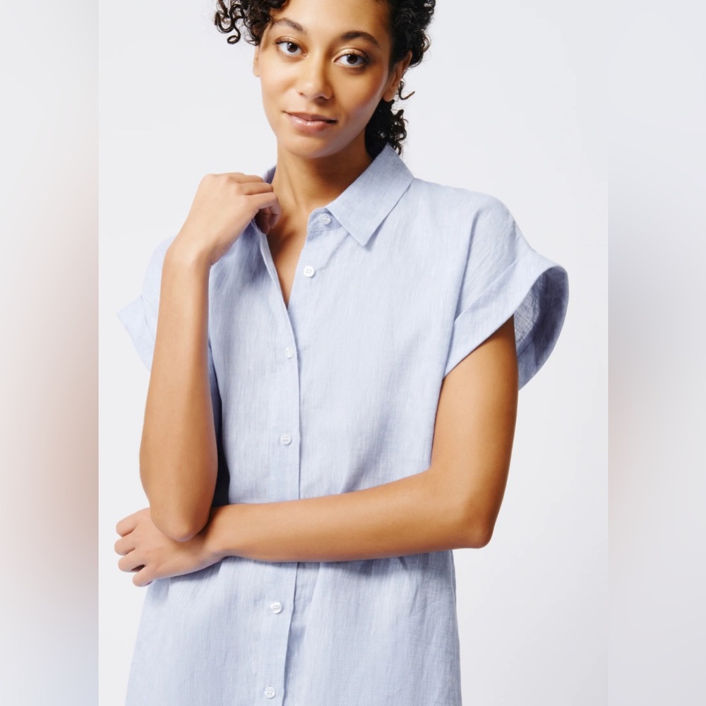 Tahari Relaxed-fit short-sleeve 100% linen shirtdress Size Small NEW WITH TAGS